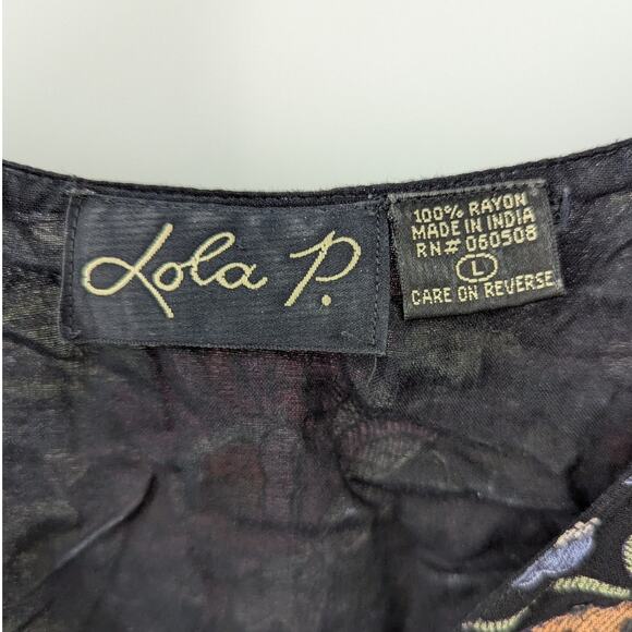 Vtg 90s Black Floral Wrap Style Dress Sz L Lola P Grunge Cap Sleeve Surplice - Picture 3 of 6